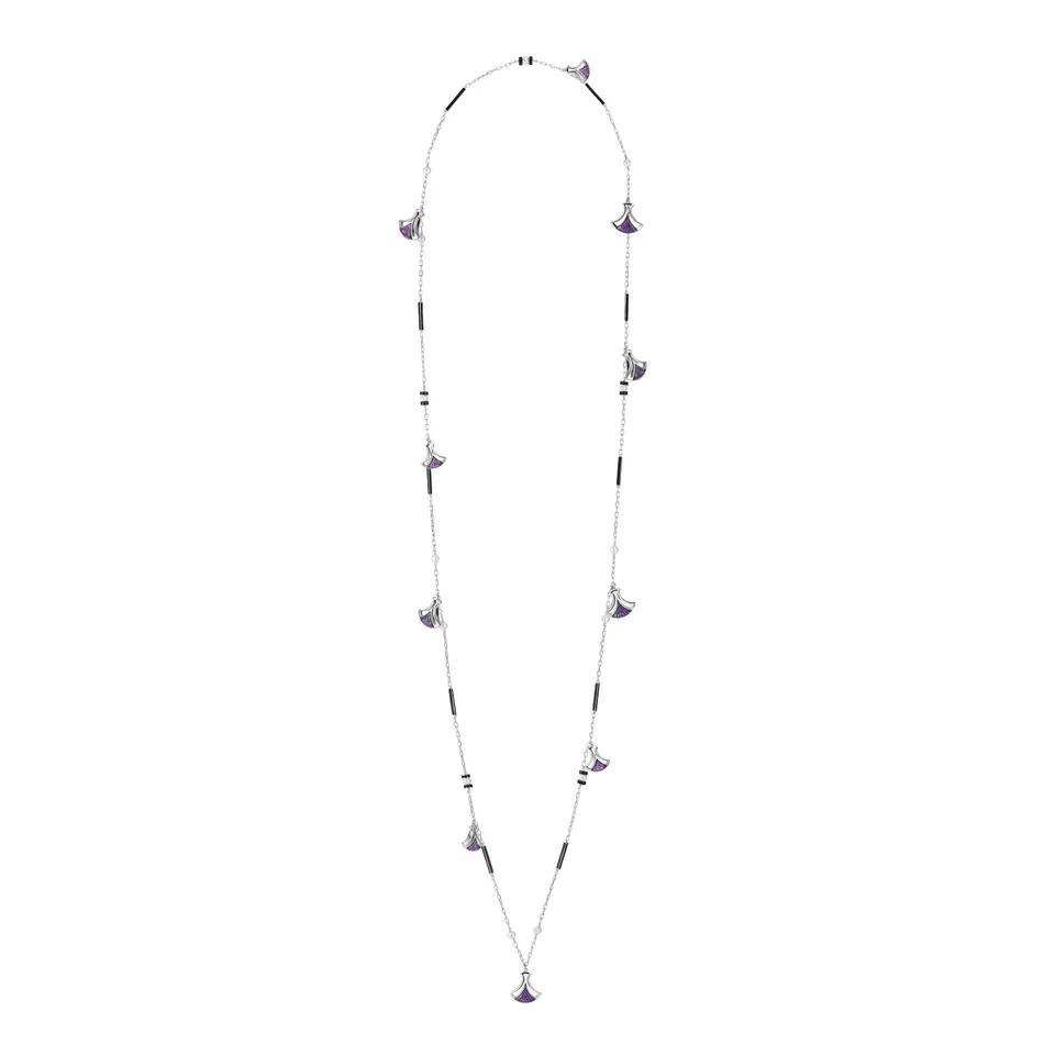René Lalique Larcade Collana Lunga Argento Cristallo Viola