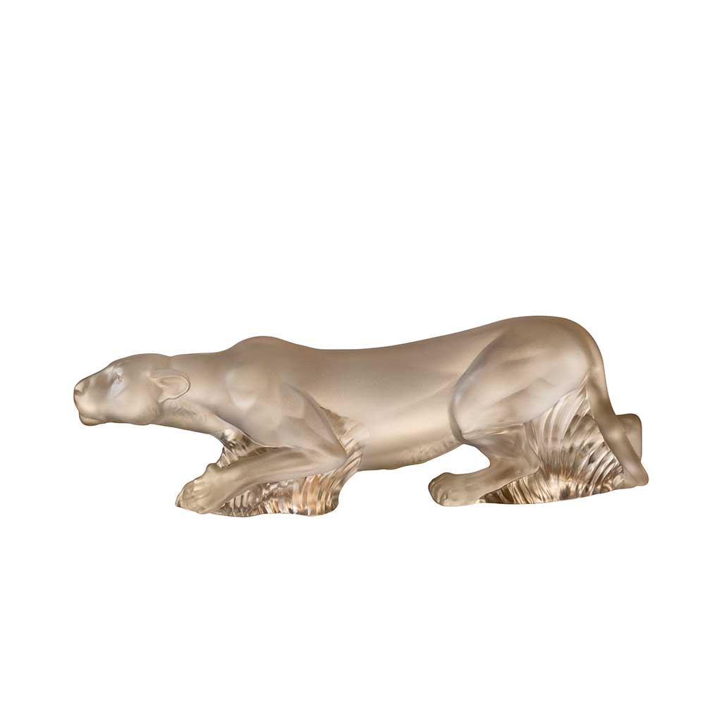 René Lalique Timbavati scultura leonessa cristallo oro