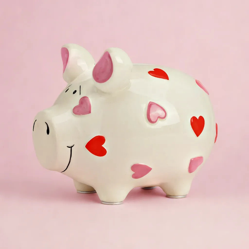 Sparschwein Company Mittelschweine Herzchen salvadanaio bianco rosa