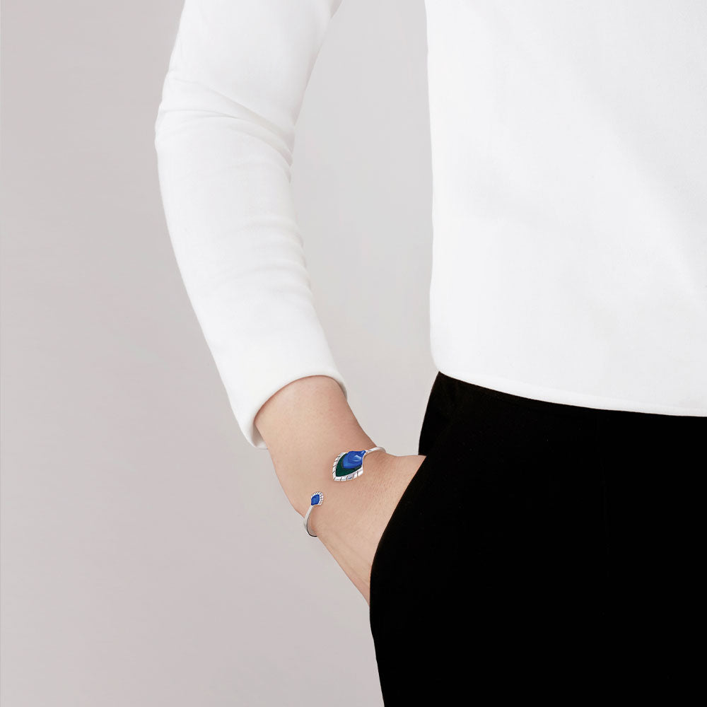 René Lalique Paon bracciale cristallo blu taglia L