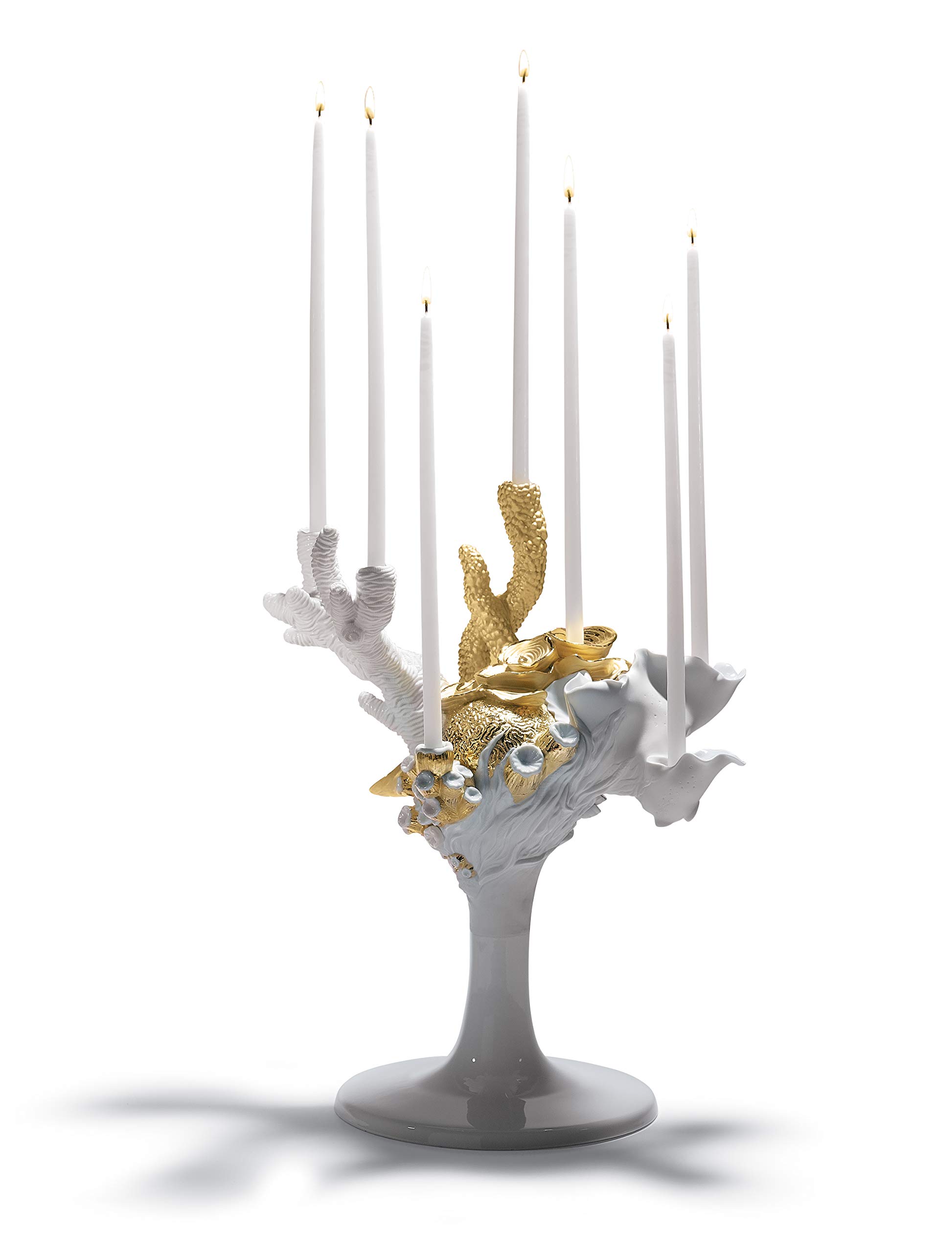 Lladró Naturofantastic Candelabro Porcellana Lustre Oro
