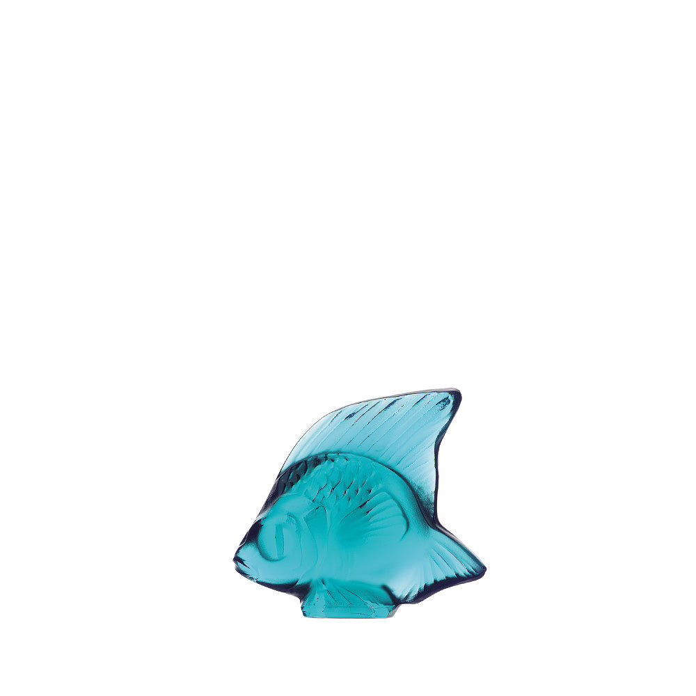 René Lalique Fish Scultura S in Cristallo Turchese Chiaro