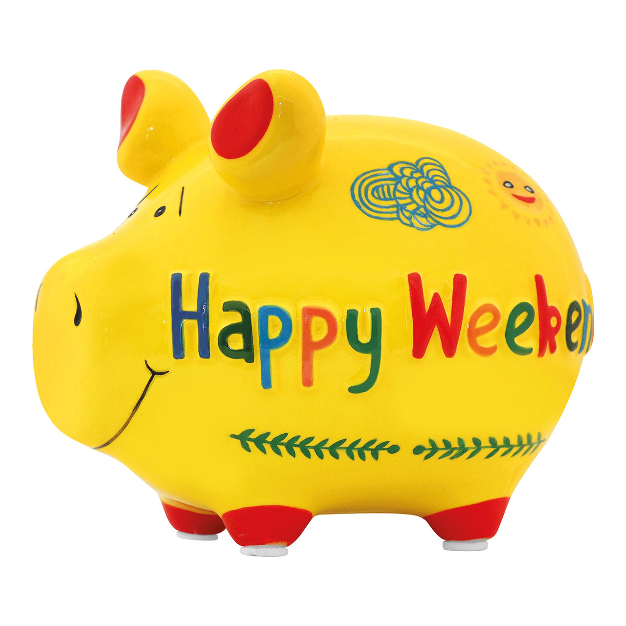 Sparschwein Company Kleinschweine Happy Weekend salvadanaio ceramica giallo