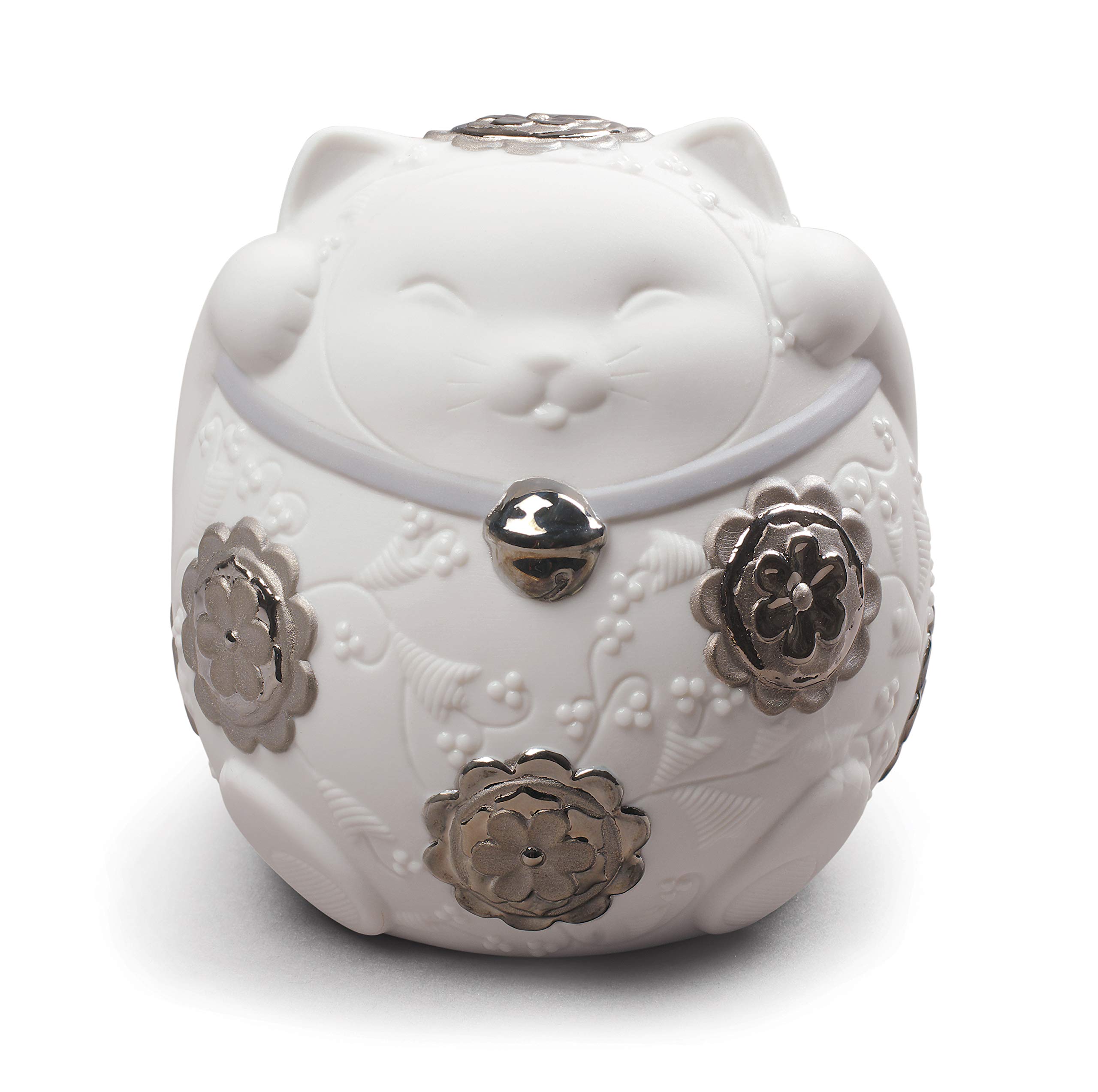Lladró Maneki Neko II Statuetta Gatto Fortunato Argento