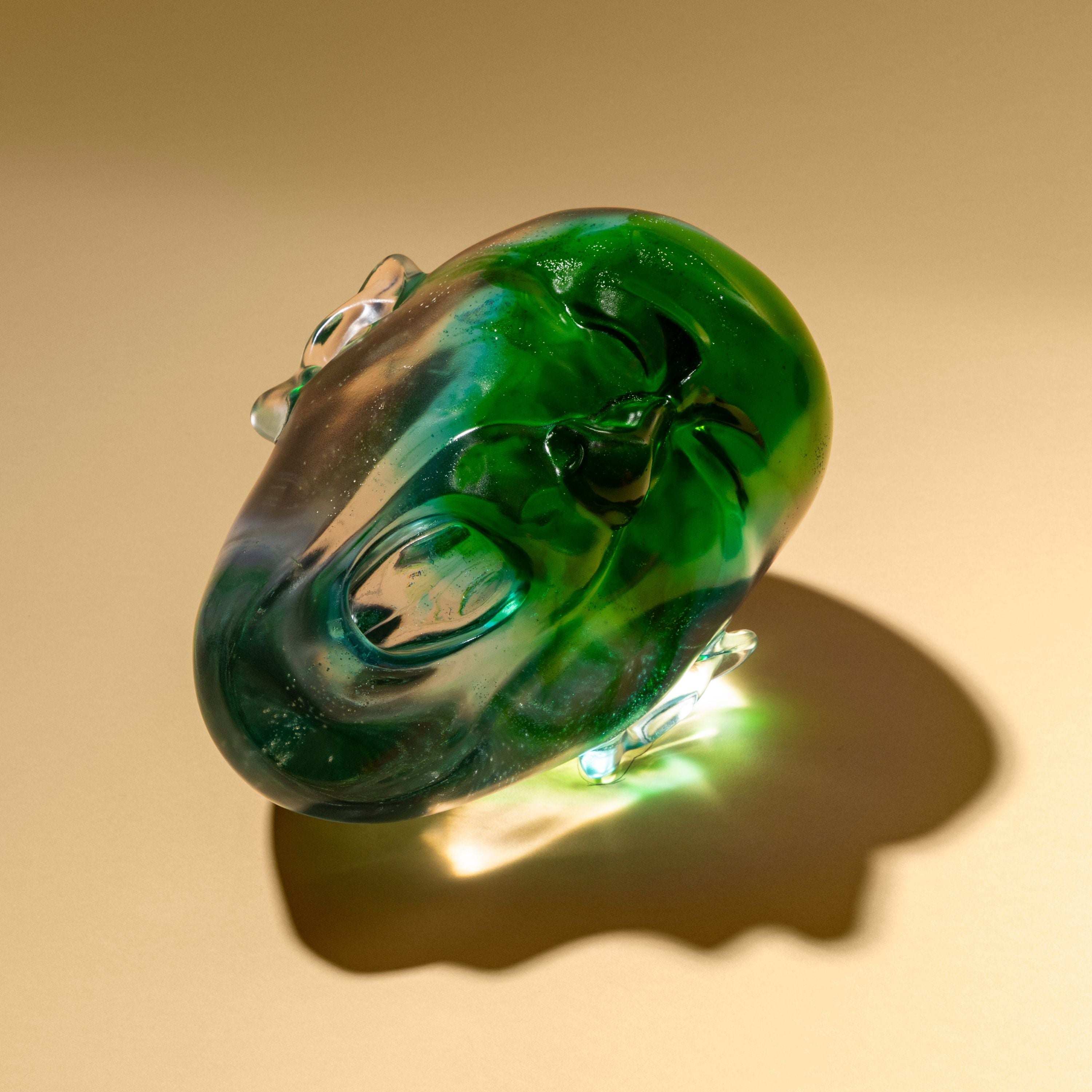 Lalique Yawning Man Scultura Cristallo Verde Taglia L
