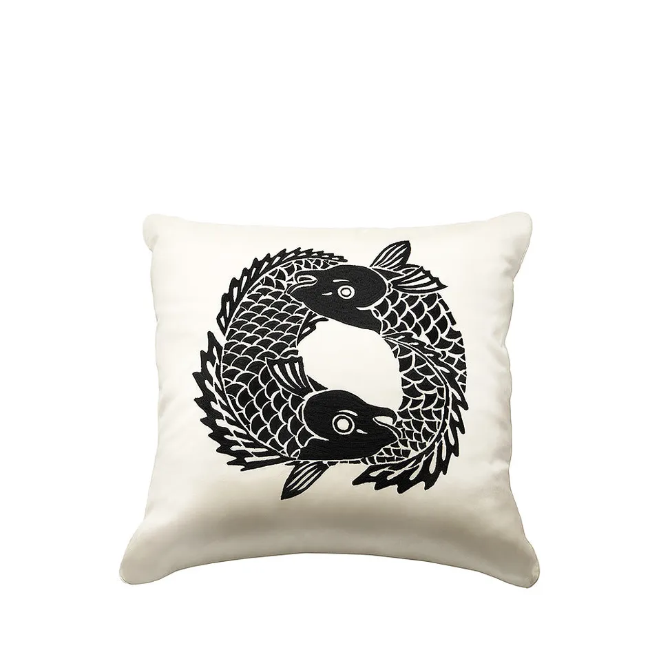 Lalique Koi Circle cuscino quadrato ricamato carpe