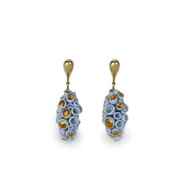 Lladró Coral Reef Orecchini Lunghi Porcellana Blu Oro