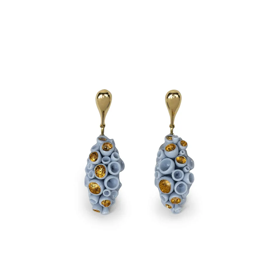 Lladró Coral Reef Orecchini Lunghi Porcellana Blu Oro