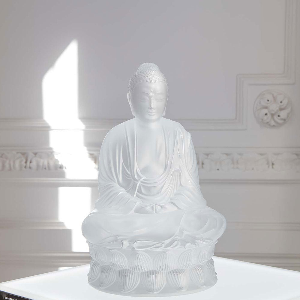 Lalique Buddha scultura S in cristallo incolore satinato