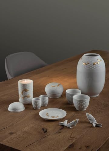 Lladró Koi Vaso in Porcellana Dorato Lucido Litofane