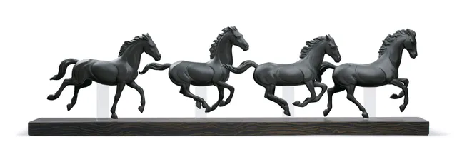 Lladró Gruppo Cavalli statua porcellana nero