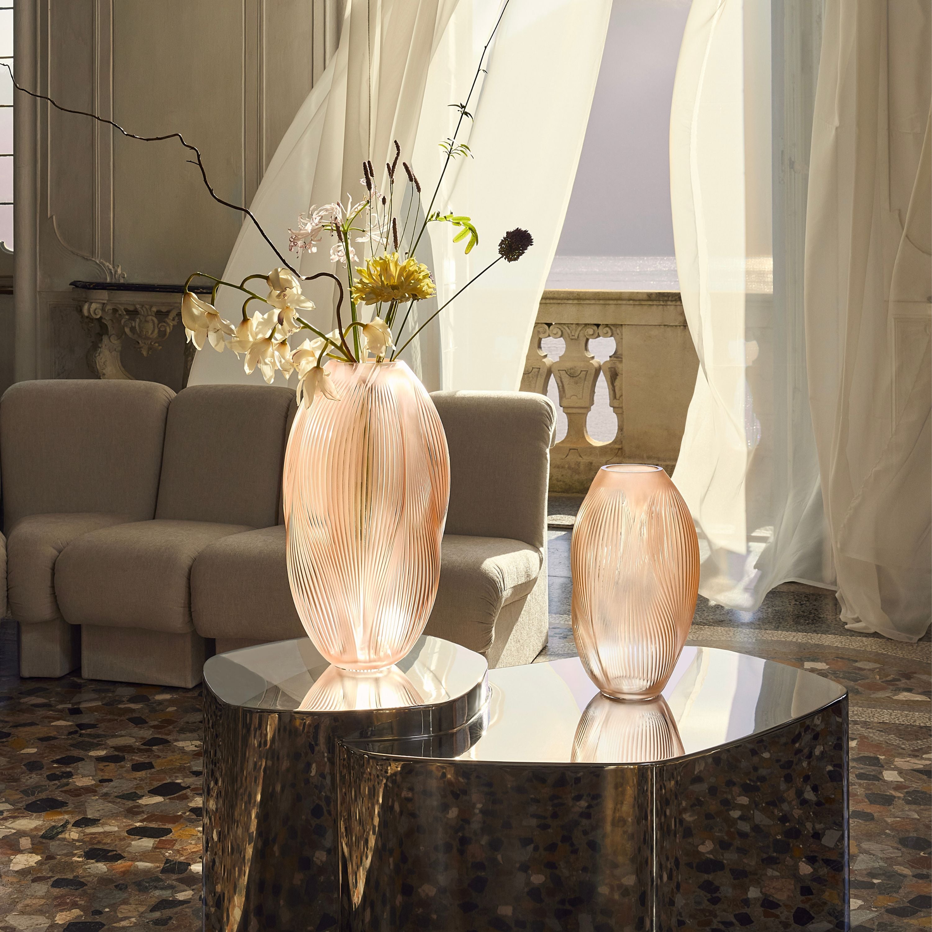 Lalique Alizé Vaso Cristallo XL Foglia Oro Rosa