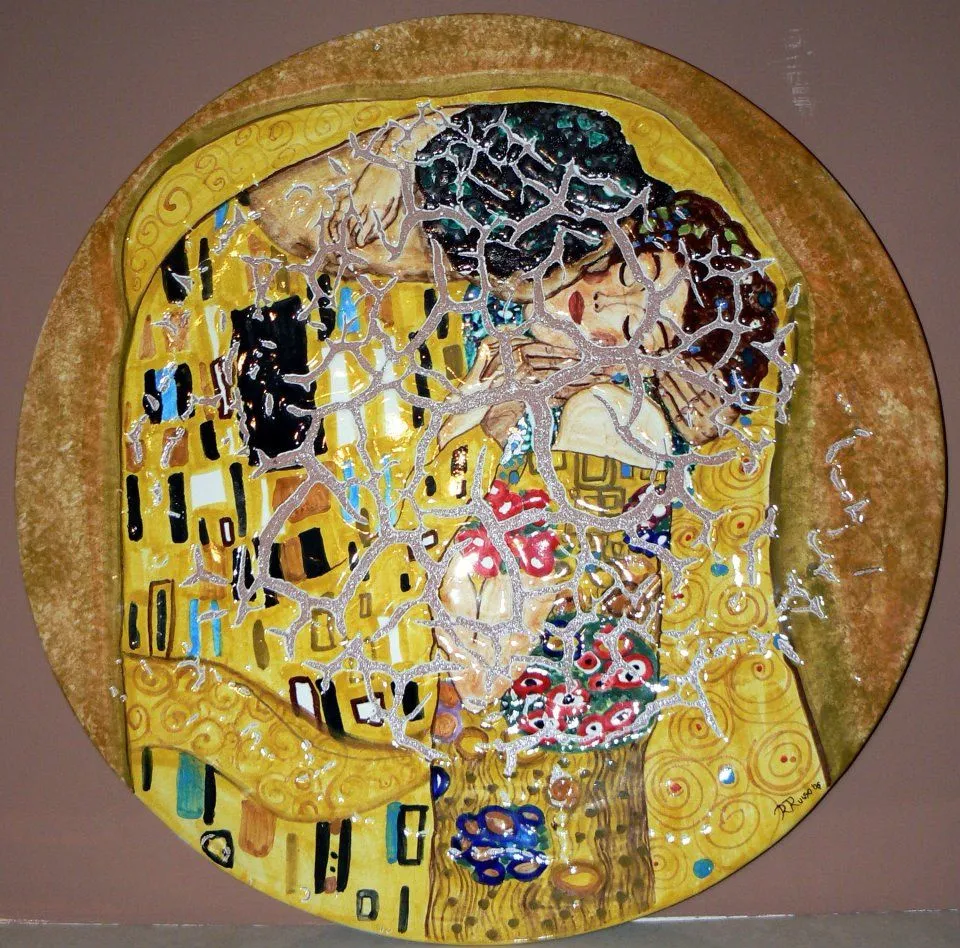 Raffaela Russo Klimt vassoio ceramica dorato dipinto a mano