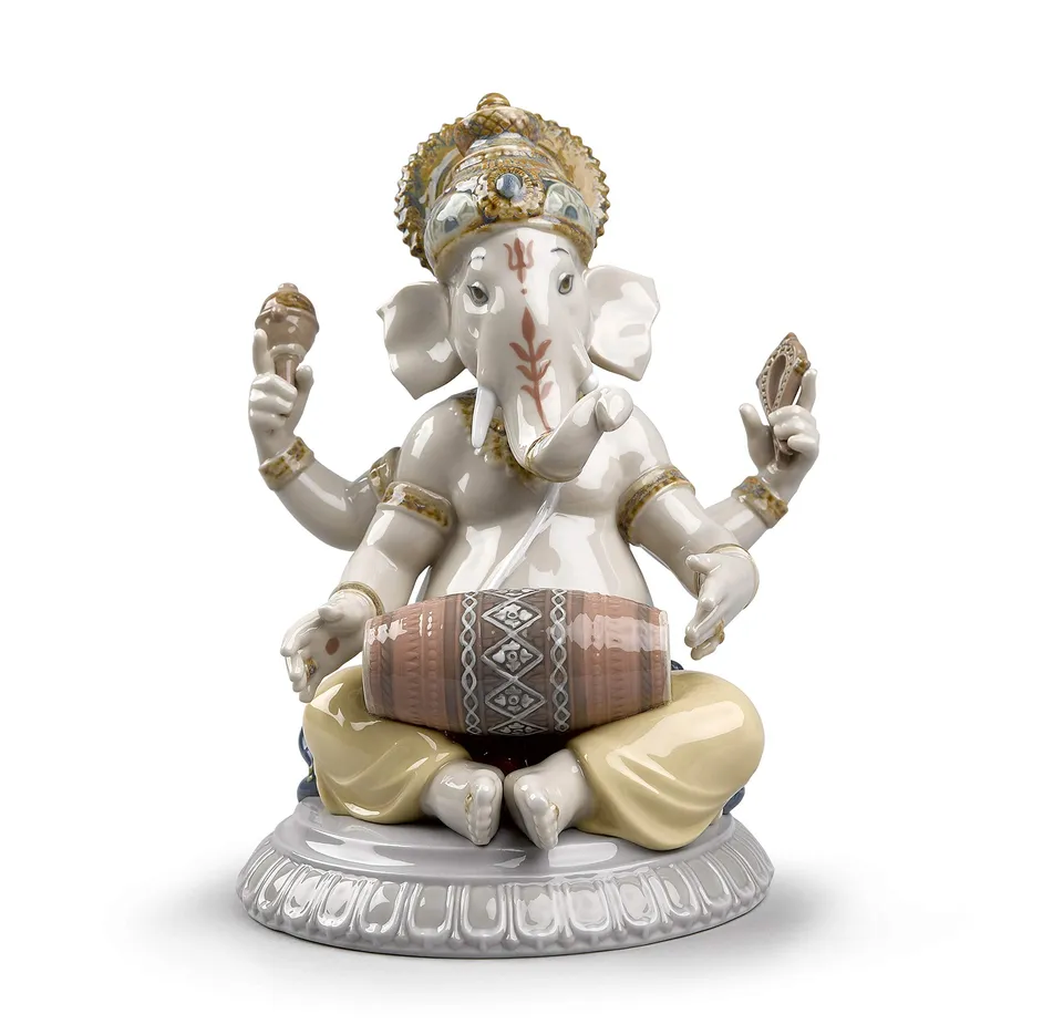 Lladró Sculture Ganesha con Mridangam statuetta porcellana