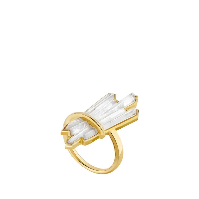 Lalique Terramineral Anello cristallo misura 51 placcato oro