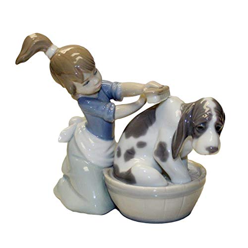 Lladró Sculture Il Bagno Del Cane Figurina Porcellana Ragazza