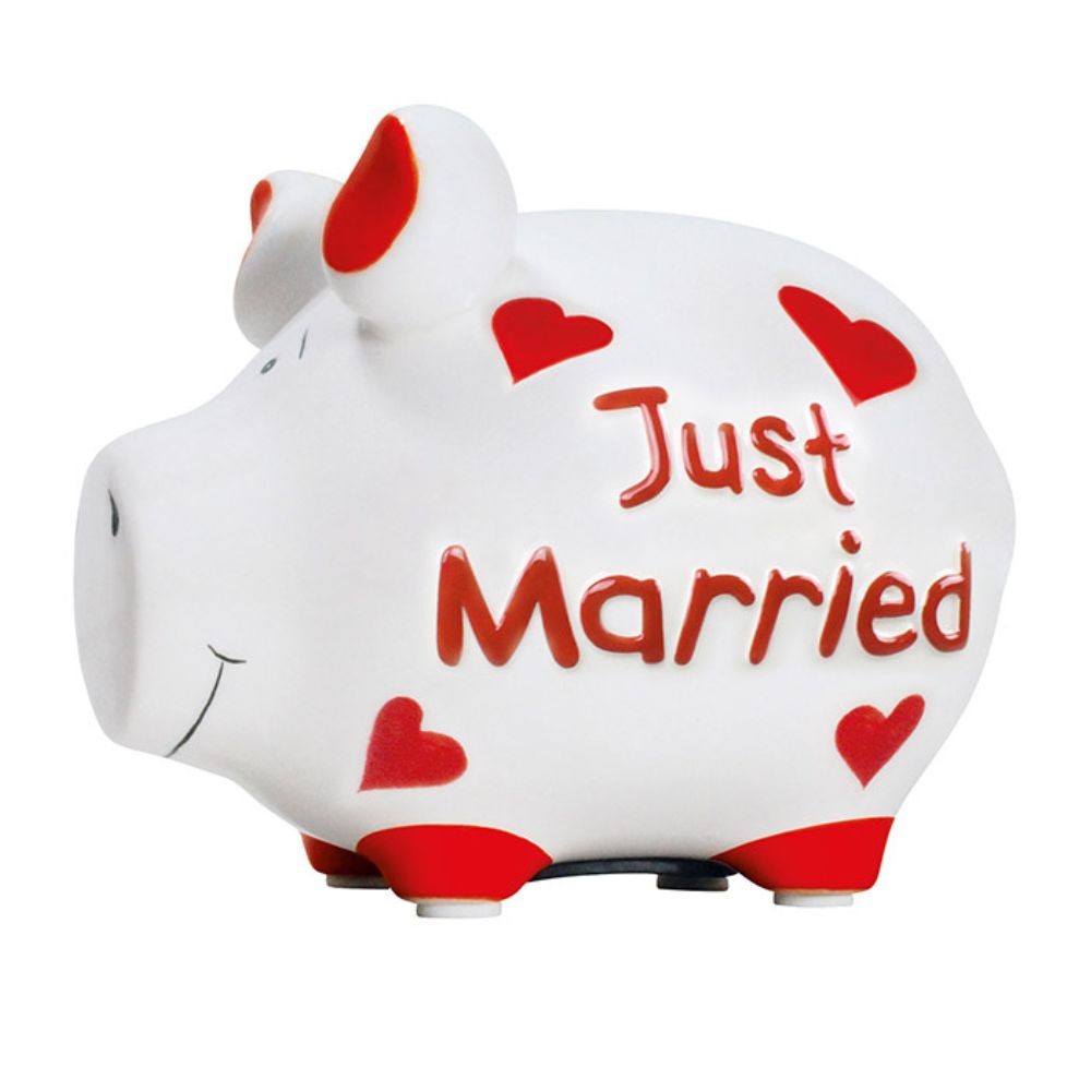 Sparschwein Company Kleinschweine Just Married salvadanaio bianco cuori