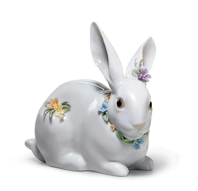 Lladró Sculture Coniglio con Fiori Figurina Porcellana