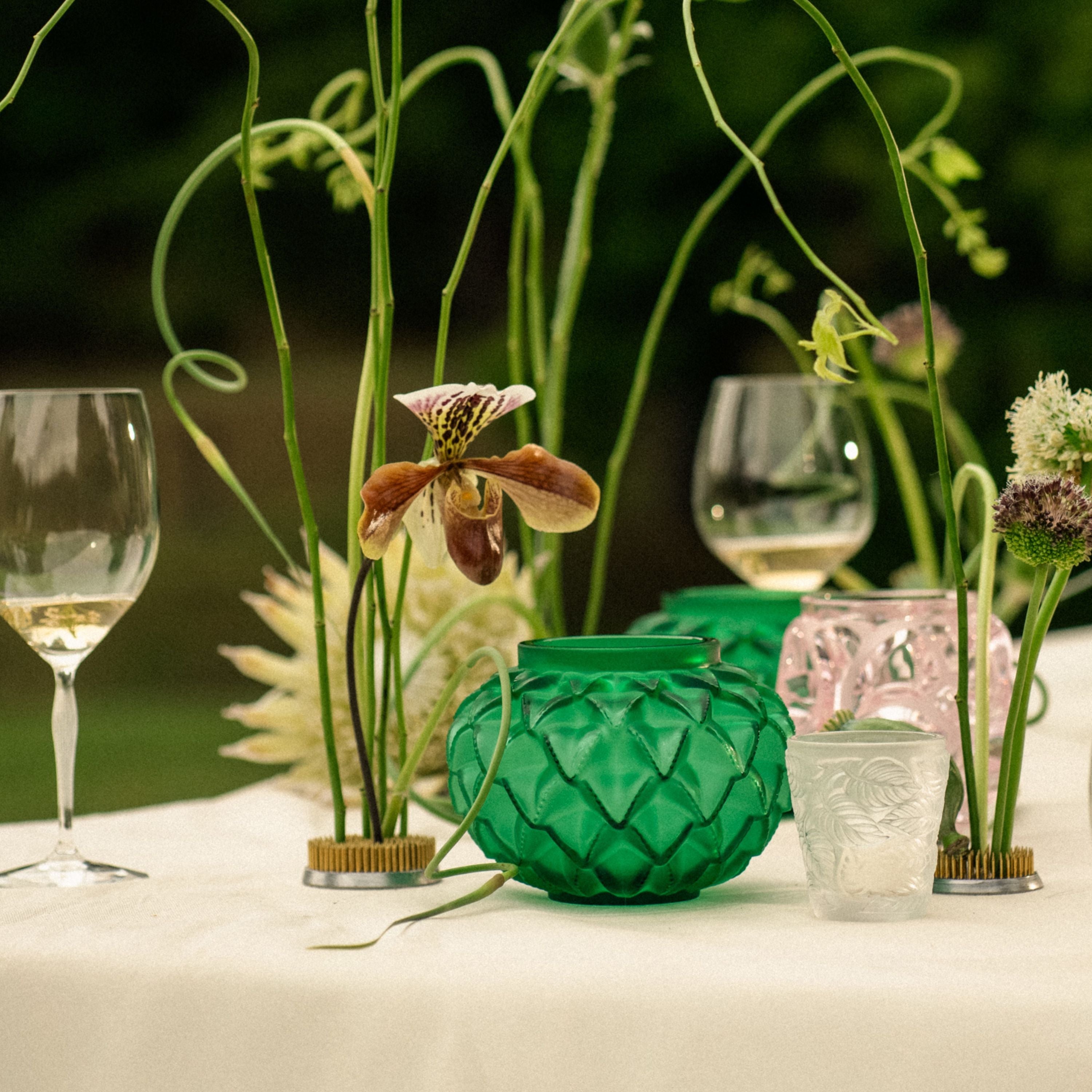 René Lalique Languedoc vaso cristallo verde Taglia M
