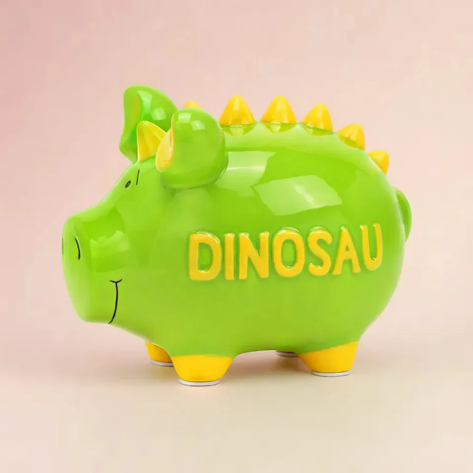 Sparschwein Dinosau salvadanaio maiale ceramica verde