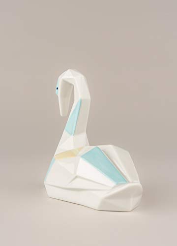 Lladró Origami Cigno statua porcellana azzurro giallo