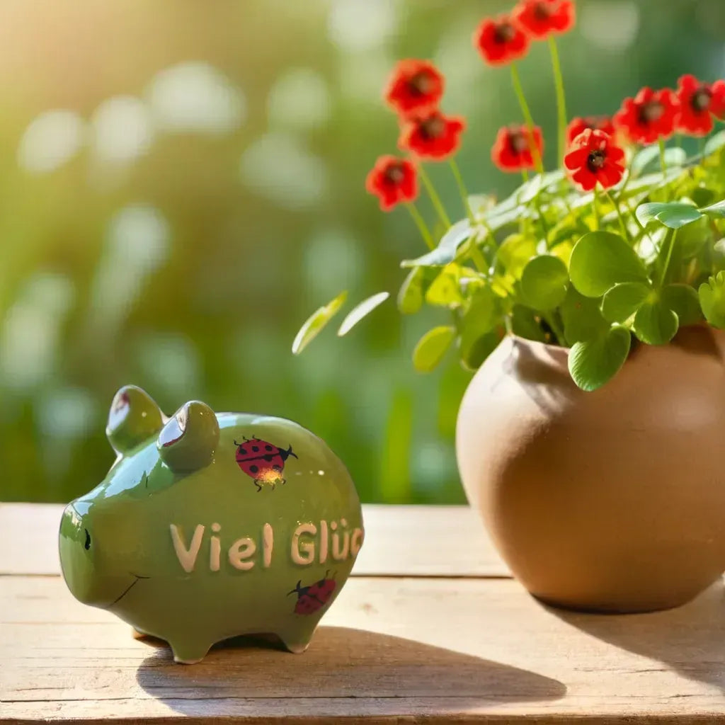 Sparschwein Viel Glück salvadanaio maialino ceramica verde rosso