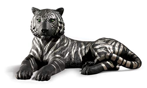 Lladró Sculture Tigre argento e nero figurina porcellana lustro