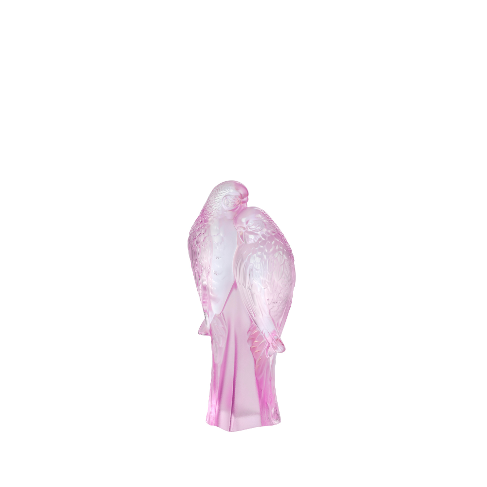 René Lalique 2 Parakeets scultura cristallo rosa