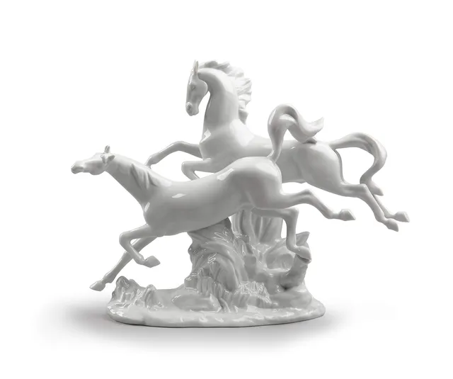 Lladró Cavalli figurina porcellana bianca galoppo