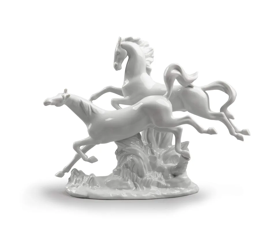 Lladró Cavalli figurina porcellana bianca galoppo