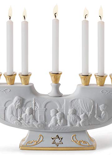 Lladró Sculture Menorah figurina porcellana lustro oro