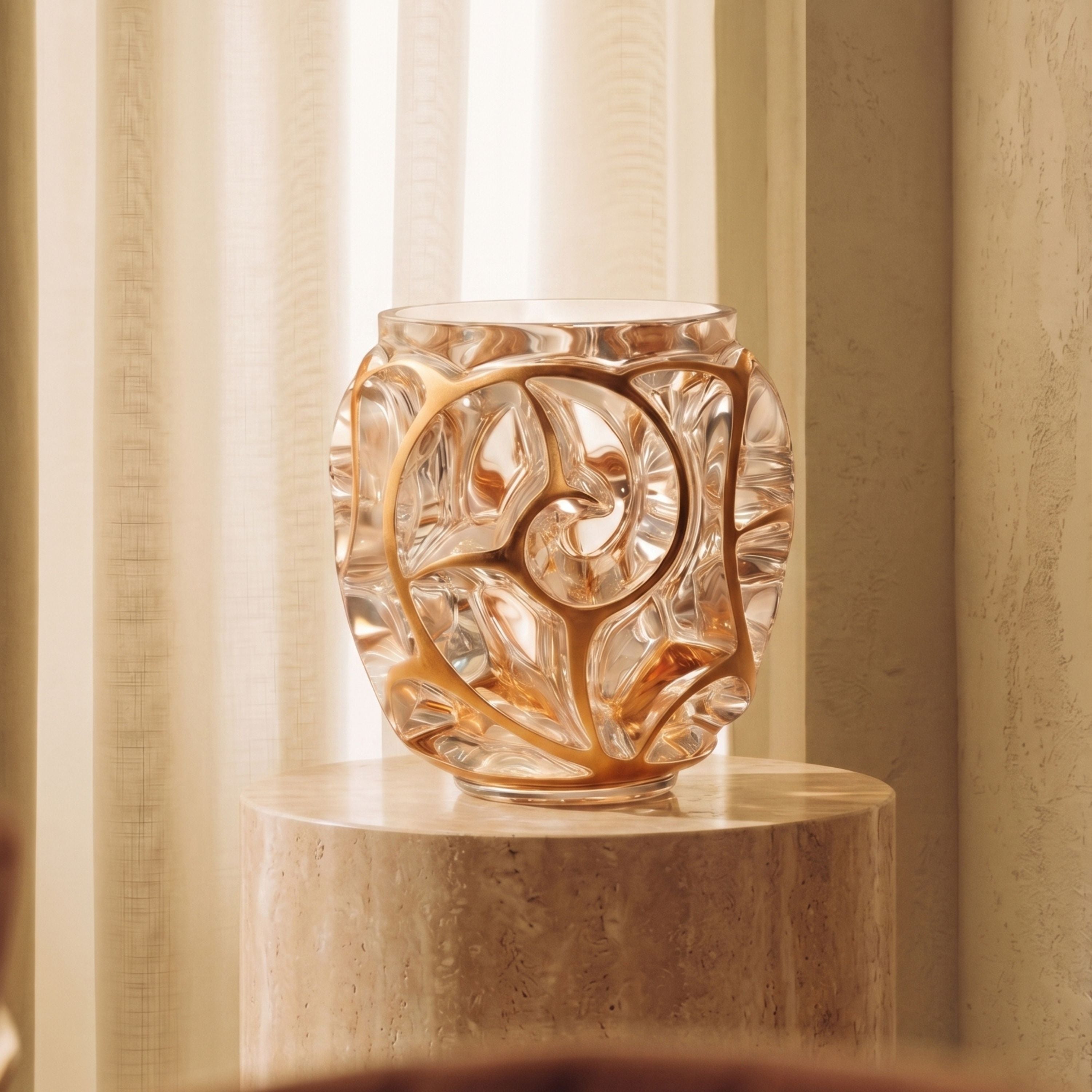 Lalique Tourbillons Vaso XXL Cristallo Foglia Oro Rosa