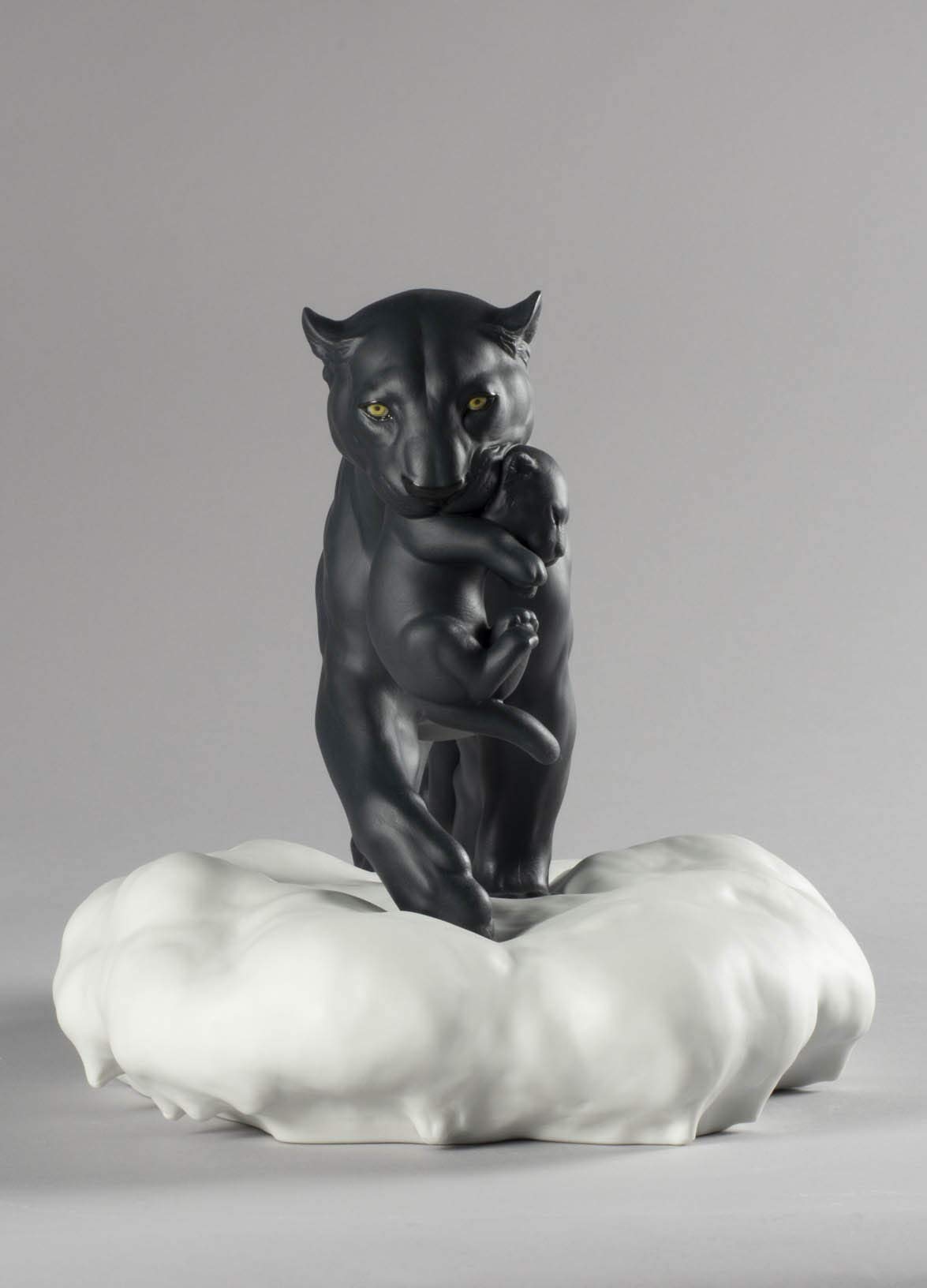 Lladró Pantera nera con cucciolo scultura in porcellana