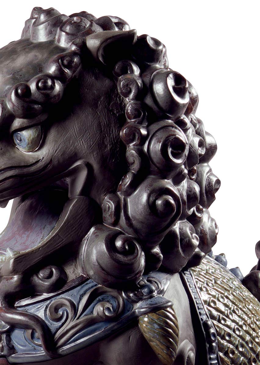 Lladró Alta Porcellana Scultura Leone orientale nero porcellana