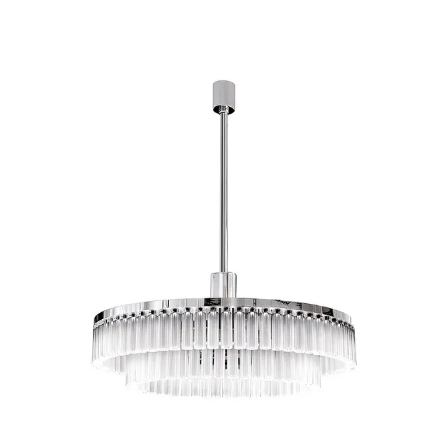 René Lalique Orgue lampadario cristallo 2 piani cromato