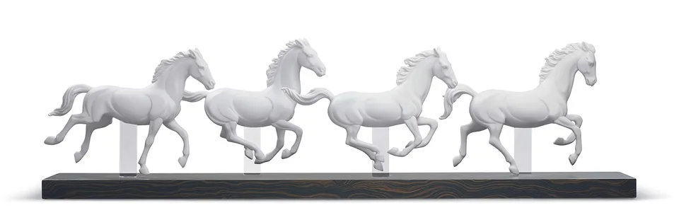 Lladró Sculture Figurina Gruppo Cavalli bianco porcellana