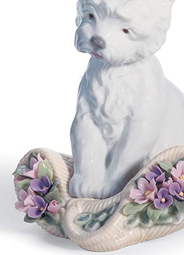 Lladró Cane Giocherellone figurina porcellana cesto fiori