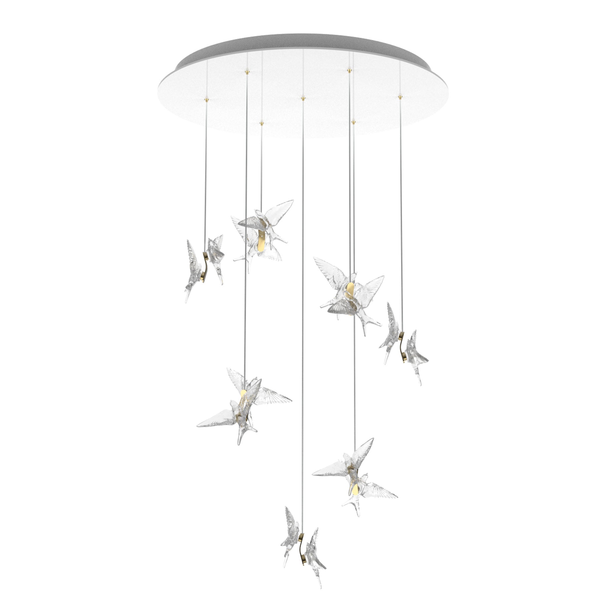 René Lalique Hirondelles Lampadario 14 Rondini Cristallo