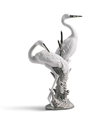 Lladró Coppia di Gru scultura porcellana lustro argento
