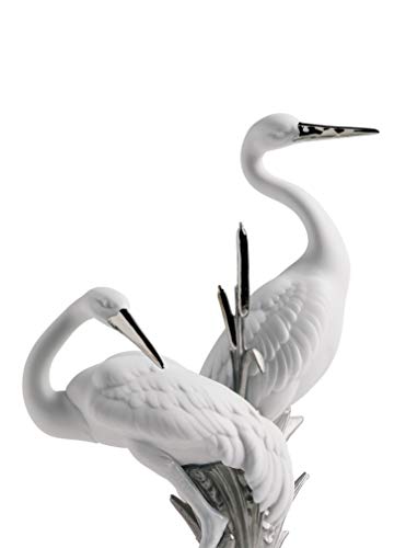 Lladró Coppia di Gru scultura porcellana lustro argento