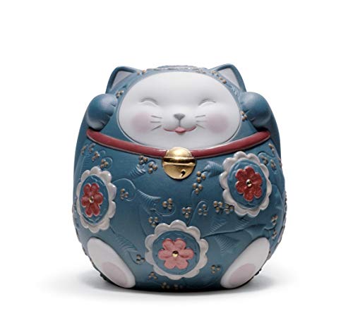 Lladró Maneki Neko II Gatto Fortunato Porcellana