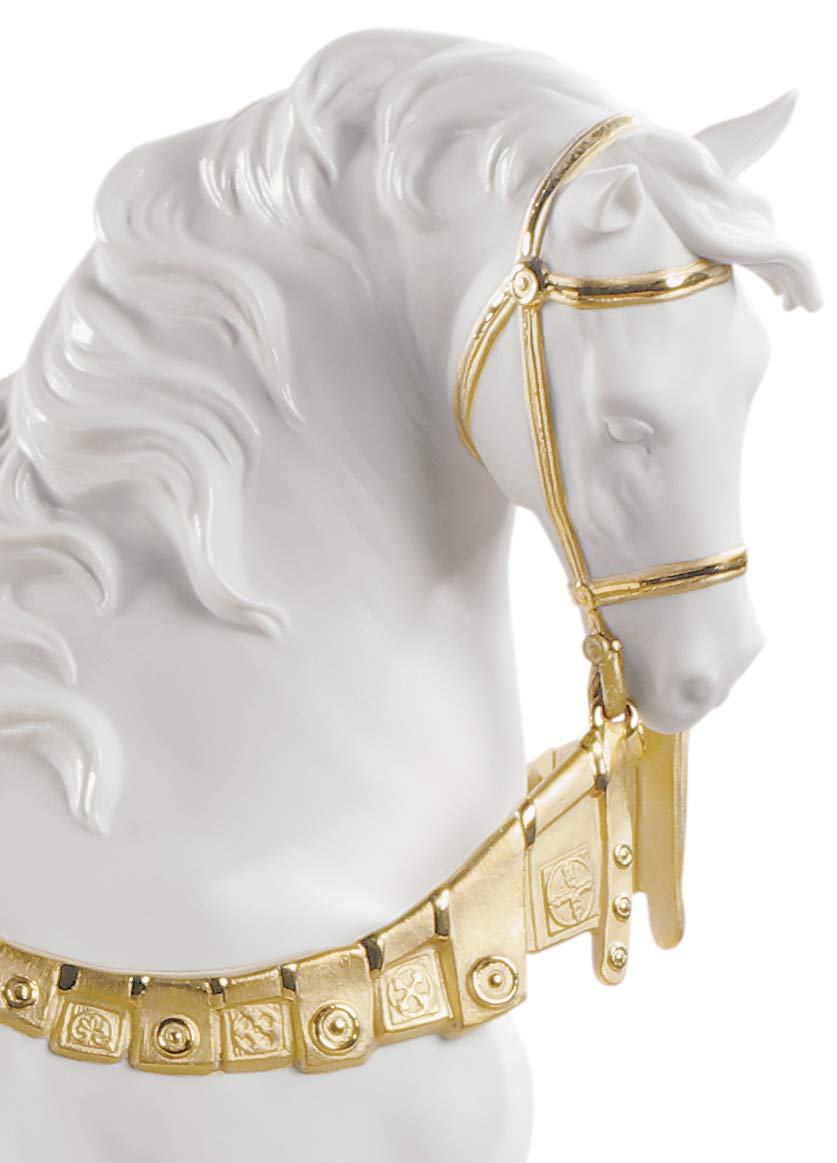Lladró Alta Porcellana Cavallo Cortigiano scultura lustro oro