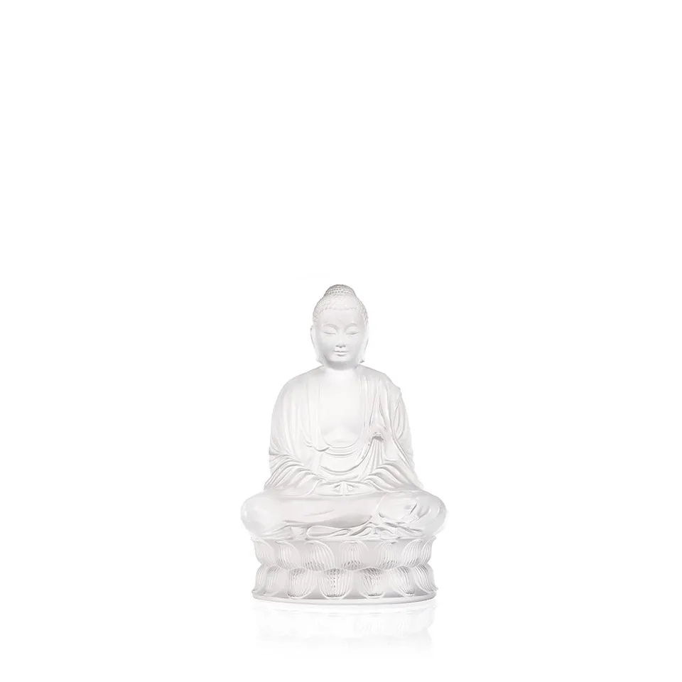 Lalique Buddha scultura S in cristallo incolore satinato