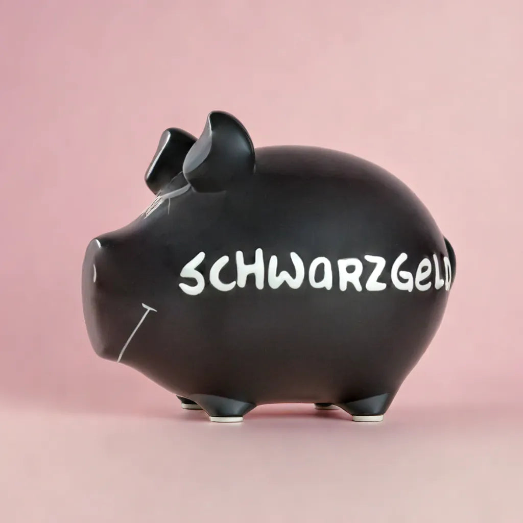 Sparschwein Company Kleinschweine Schwarzgeld salvadanaio maialino nero scritta