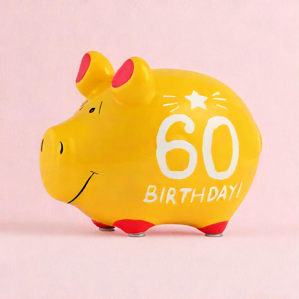 Sparschwein Company 60 Birthday salvadanaio maialino giallo piccolo