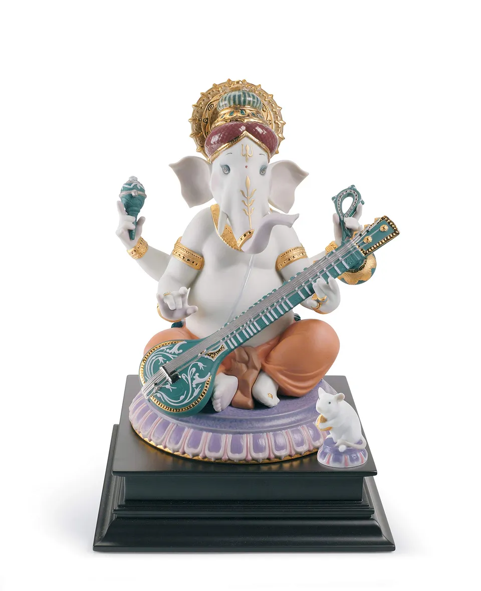 Lladró Alta Porcellana Ganesha con Veena statuetta porcellana