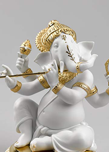 Lladró Ganesha con Bansuri figurina lustro oro porcellana