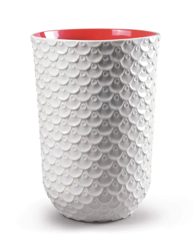 Lladró Drago Cinese vaso porcellana bianco interno rosso