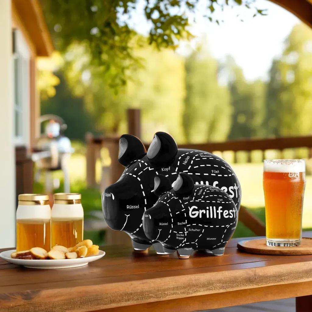 Sparschwein Company Kleinschweine Grillfest salvadanaio nero 12,5 cm