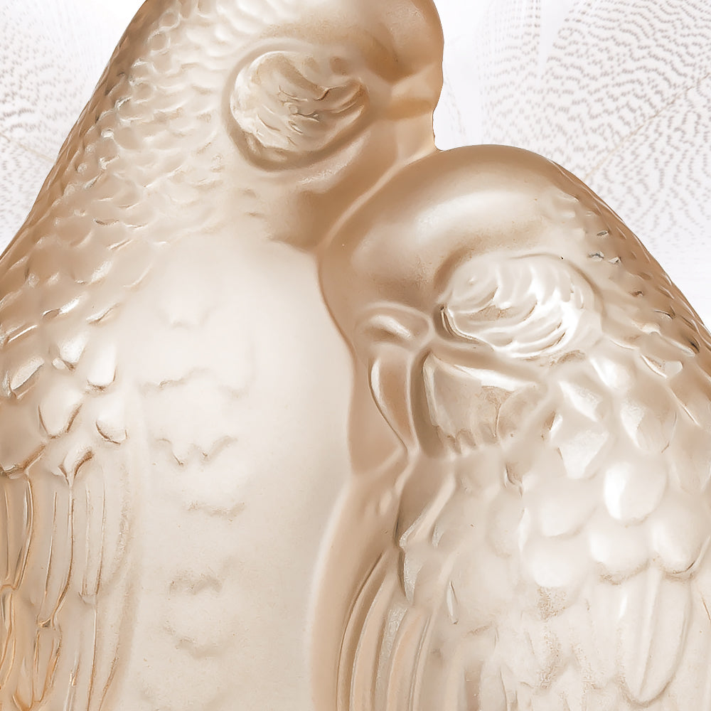 Lalique 2 Parakeets scultura cristallo Inseparabili dorata